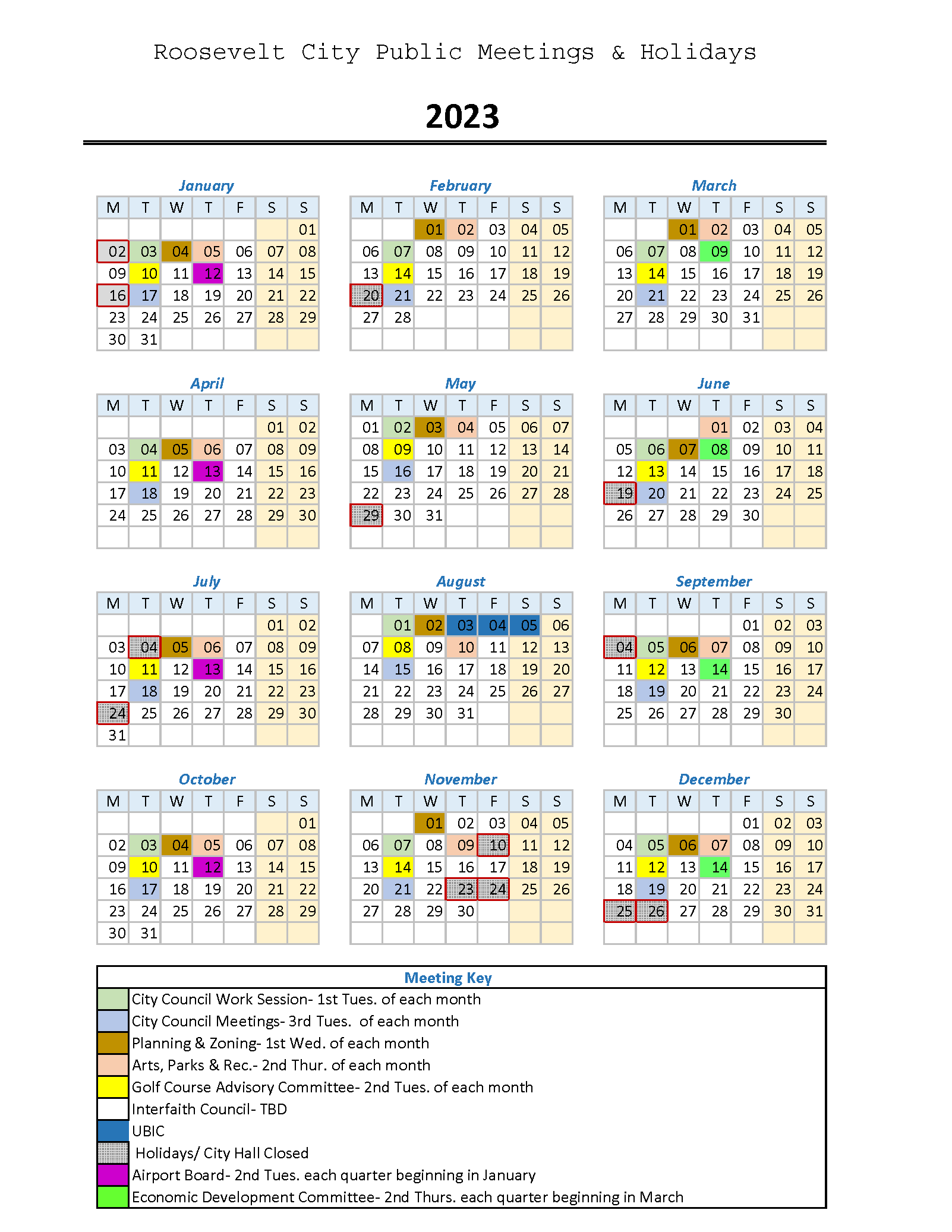 2023 Dynamic Yearly Meeting and Holiday Calendar 