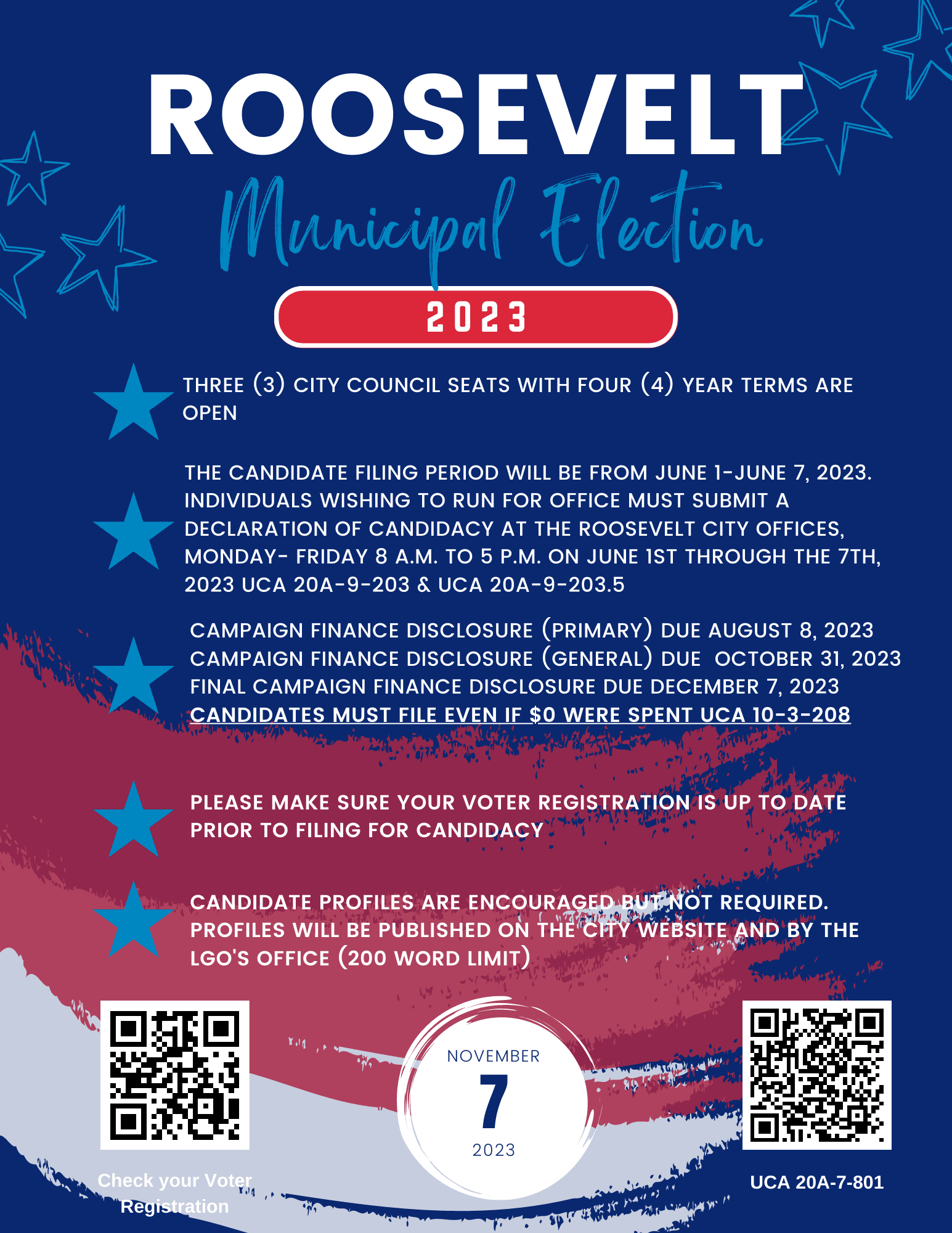 Roosevelt 2023 Municipal Election Info Sheet Flyer