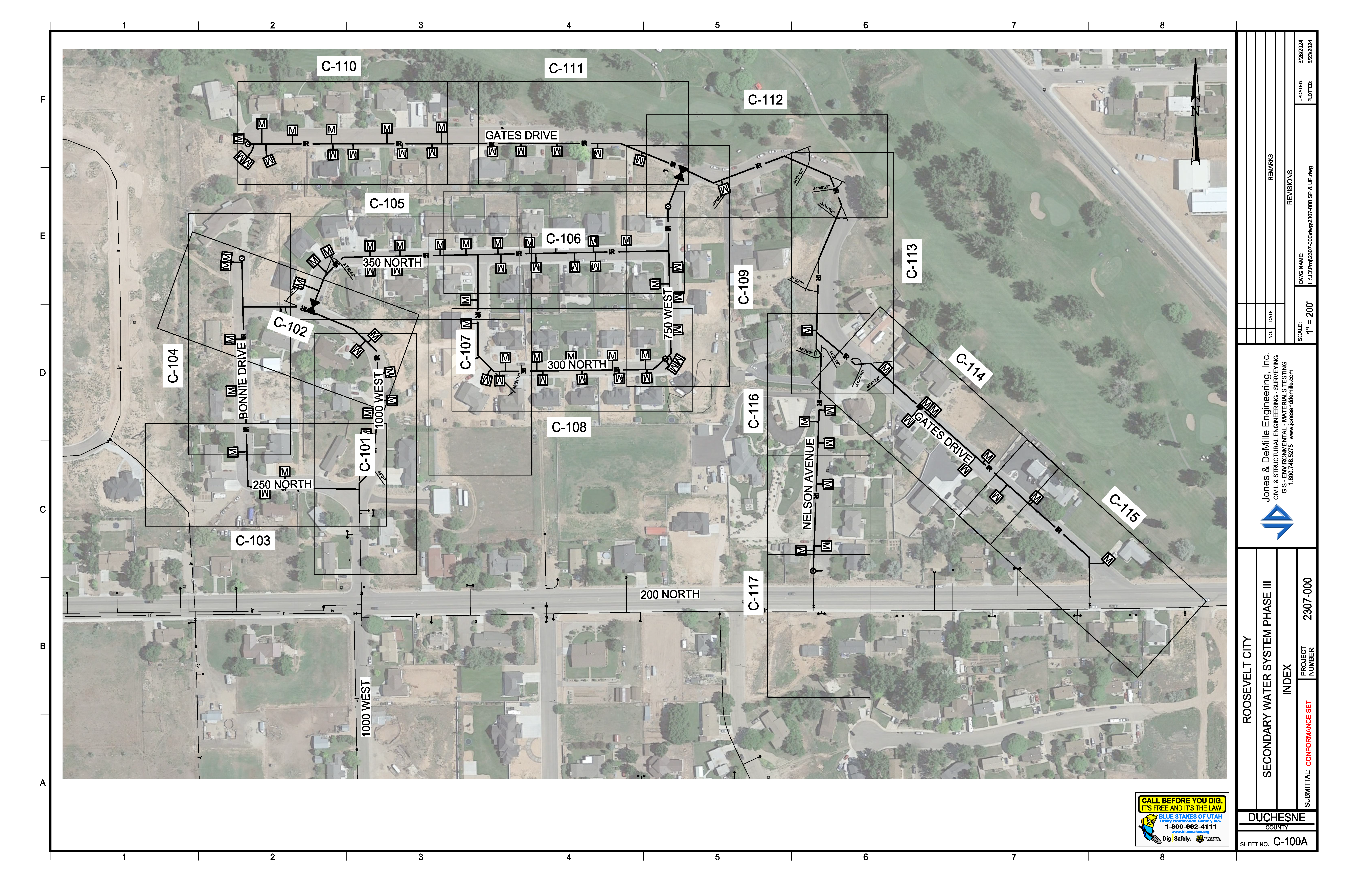 Map showing secondary waterline installation area "C-100A"