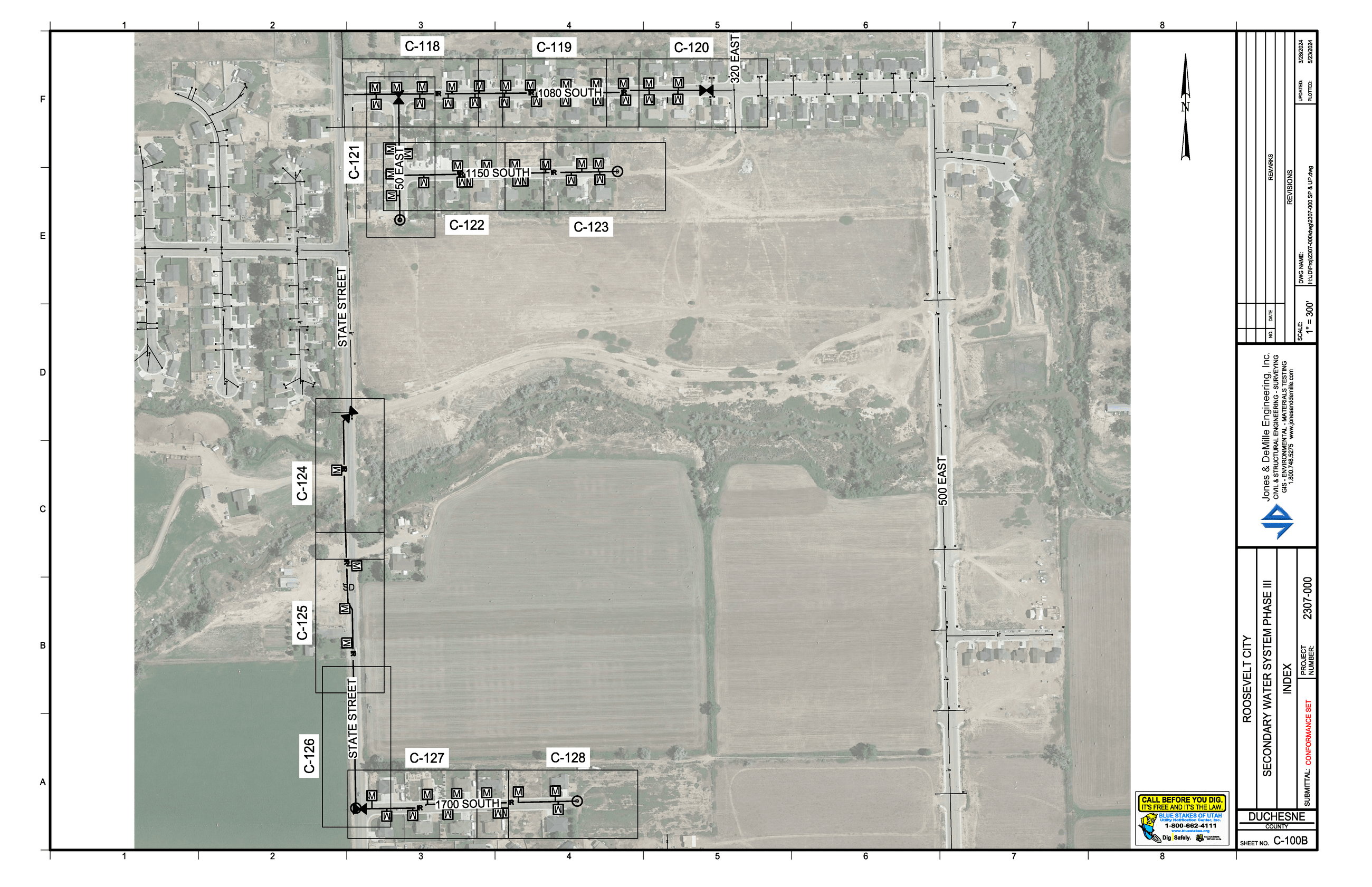 Map showing secondary waterline installation area "C-100B"