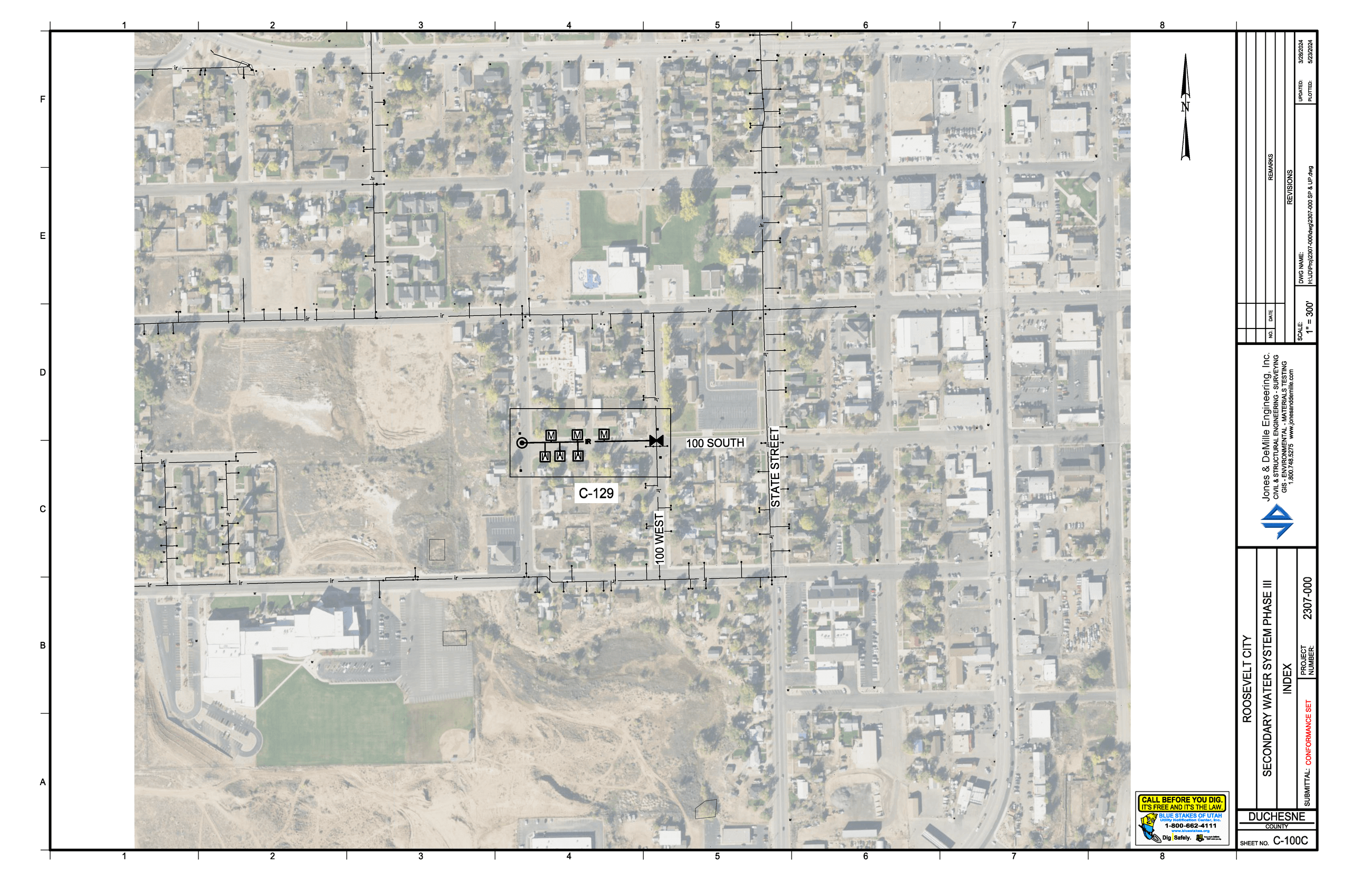 Map showing secondary waterline installation area "C-100C"