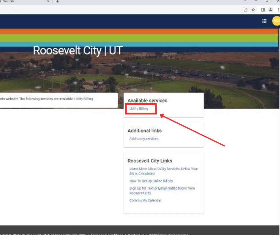 5.Once you have verified your account, you can log in. From here click “Utility Billing” 